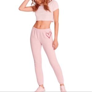 0223 NWT Wildfox Pink Sketchy Heart Sweatpants Joggers S
